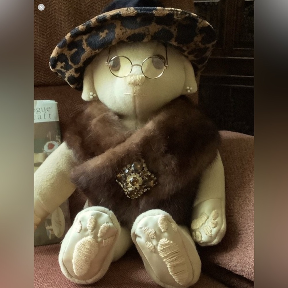 Vintage Plush Bear Posher Handcrafted Repurposed Materials Collectible OOAK